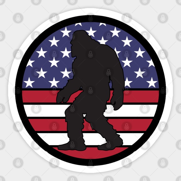 Bigfoot USA Sasquatch American Flag July 4th Gift Sticker by qwertydesigns